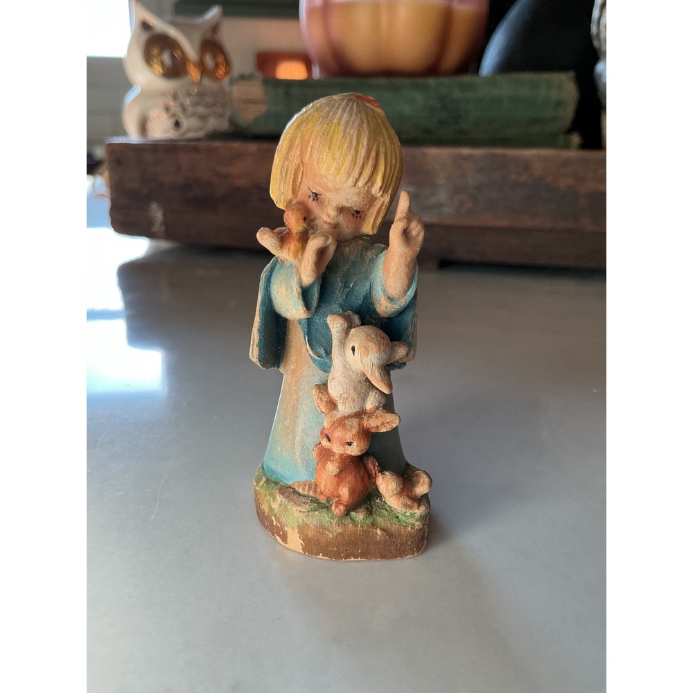 ANRI Ferrandiz Wood Carved Talk to the Animals Figurine 3" tall
